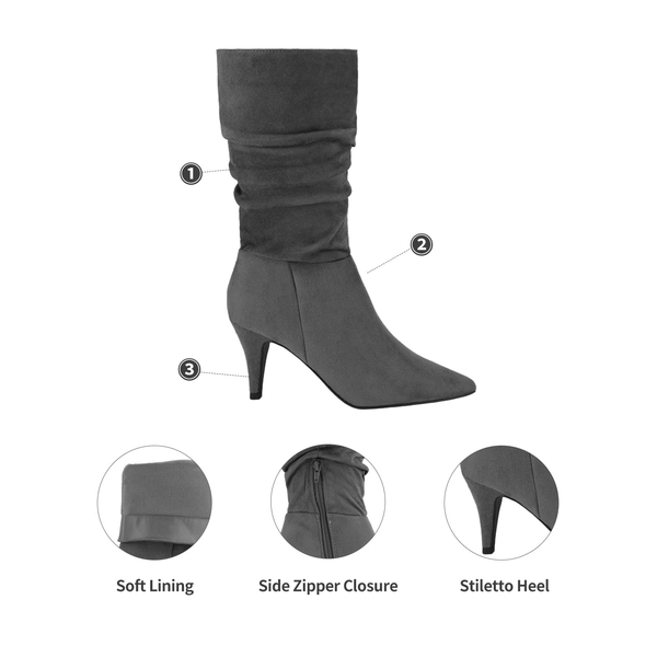 Mid-Calf Pointed Toe High Heel Boots - LIGHT GREY SUEDE - 3